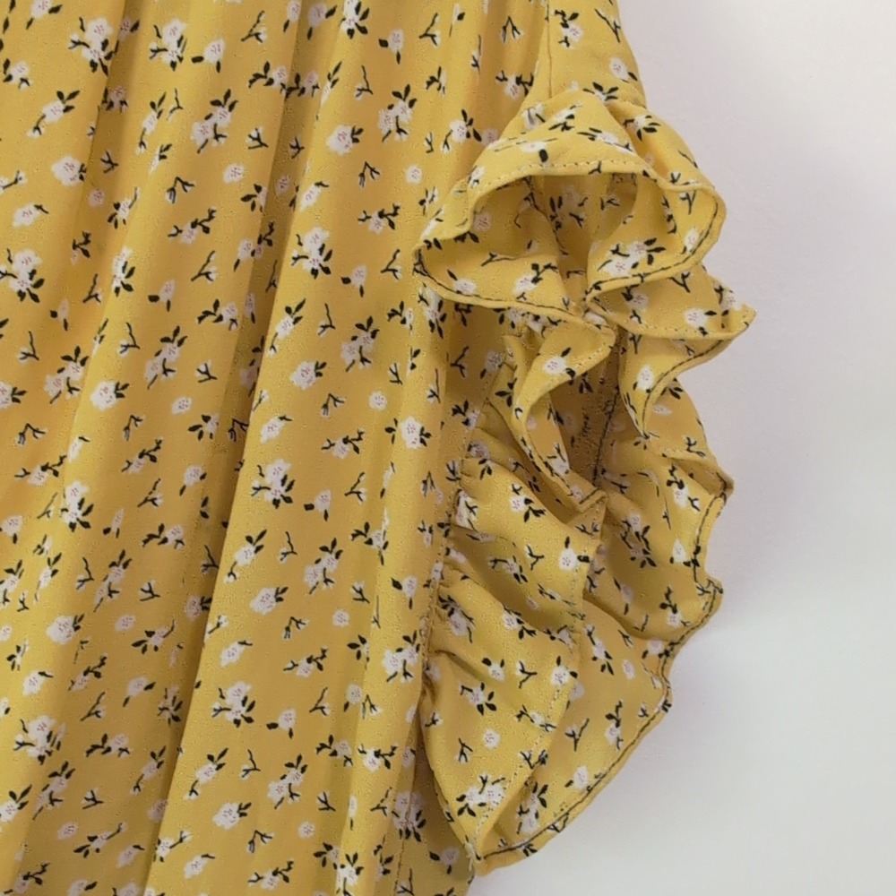 Max Studio Yellow Floral Short Ruffle Sleeve Smocked Sundress Boho LP - Picture 4 of 16